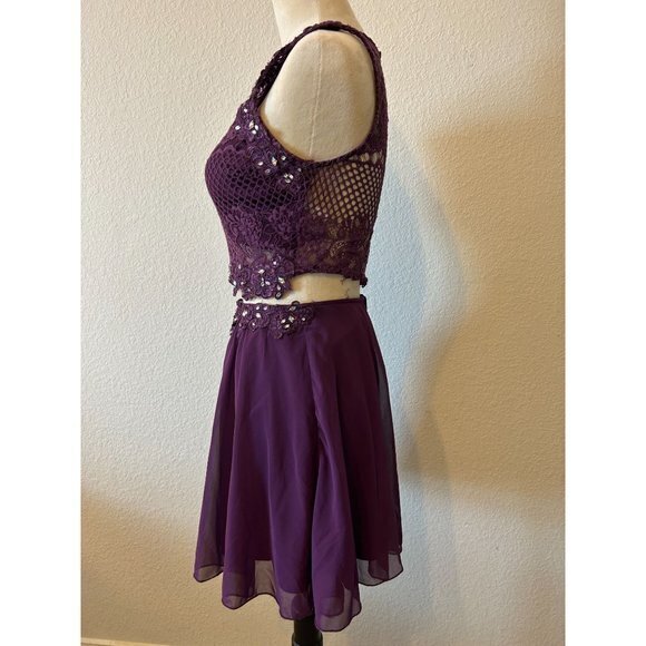 Women's Purple 2‎ PIece Rhinestone Lace  Dress Homecoming Party Size 7 - Picture 9 of 16